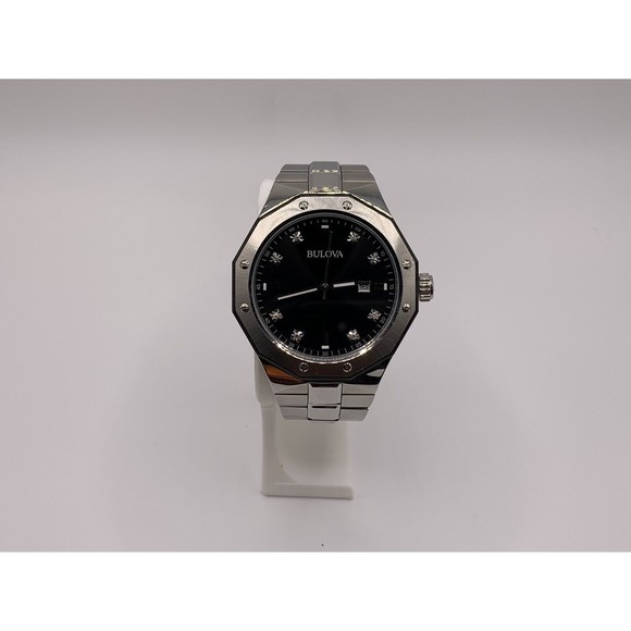 Bulova Men's Quartz Diamond Accent Black Dial Date Display 44mm Watch 98D103 - Picture 2 of 16